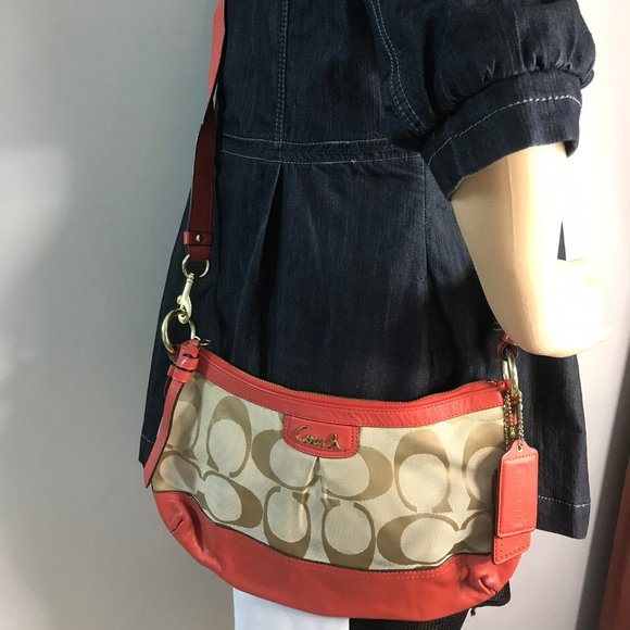 COACH Tan Red Fabric Leather Combo CrossBody Bag - Picture 5 of 7